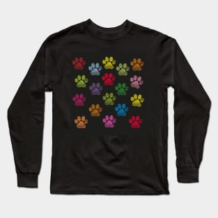 Cute doodle hand drawn colorful paw prints Long Sleeve T-Shirt